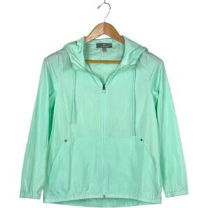 T by Talbots Windbreaker Jacket Full Zip Front Pocket Hooded Mint Green Size S
